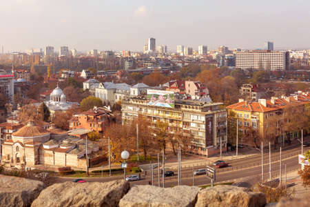 Cityscape of Plovdiv, Bulgaria and the ruins