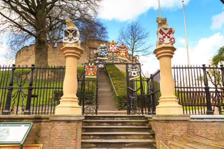 Netherlands, Leiden Coat of arms, entrance of the Castleのeditorial素材