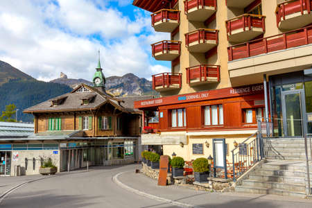 Wengen, Switzerland Wengernalp railway stationのeditorial素材