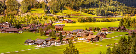 Alpine Kandersteg village, Switzerland, bannerの写真素材