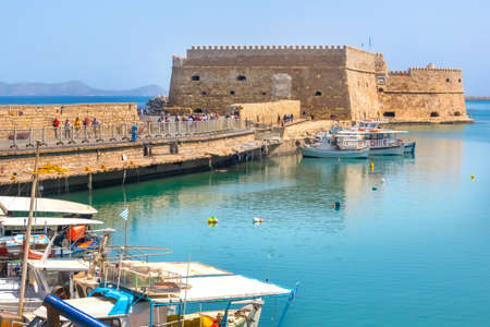 Old venetian harbor with boats in Heraklion, Crete island, Greeceのeditorial素材