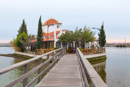 Church, Porto Lagos, Vistonida lake, Xanthi Prefecture, Thrace, Greeceの写真素材