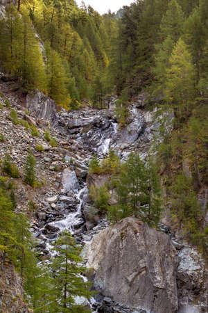 Waterfall at Gorner Gorge Park canyon, Zermatt, Switzerland