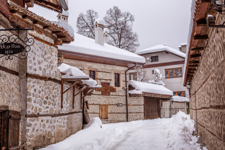 Bansko, Bulgaria old town street viewのeditorial素材