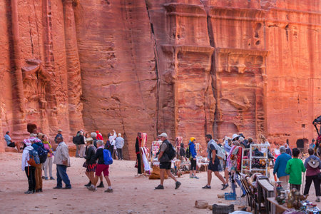 Petra, Jordan tourists near Treasury, Al Khaznehのeditorial素材