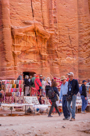 Petra, Jordan tourists near Treasury, Al Khaznehのeditorial素材