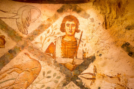 Qusayr Amra or Quseir Amra, Jordan - November 6, 2022: Frescoes of Qasr Amra, one of the desert castlesのeditorial素材