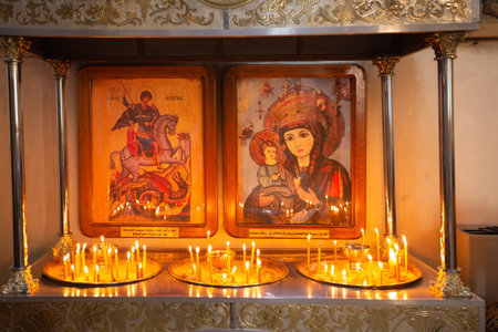 Madaba, Jordan - November 5, 2022: Interior of Greek Orthodox church of St George, known by its Byzantine and Umayyad mosaicのeditorial素材