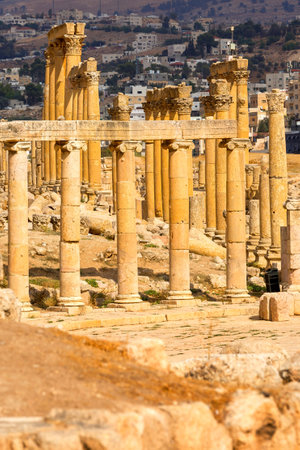 Jerash, Jordan - November 7, 2022: Gerasa ancient roman columns and ruinsのeditorial素材