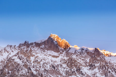 Chamonix Mont Blanc, France winter mountain ski travel vacation background. Cable car tram cabin,...
