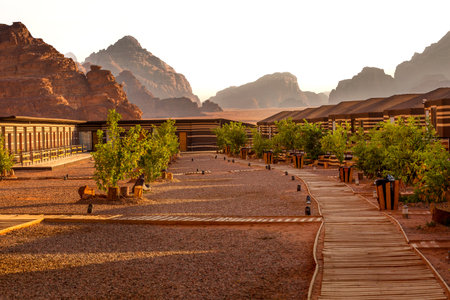 Jordan, Wadi Rum - November 2, 2022: Camp site houses at Wadi Rum Desertのeditorial素材