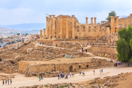 Jerash, Jordan - November 7, 2022: People visiting Temple of Zeus in the ancient Roman settlement of Gerasaのeditorial素材