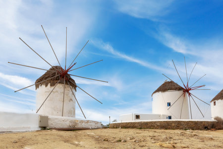 Mykonos island windmill in Greece, Cycladesの写真素材