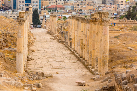 Jerash, Jordan - November 7, 2022: Columns of Cardo Maximus Colonnaded Street, Ancient Roman city of Gerasa of Antiquityのeditorial素材