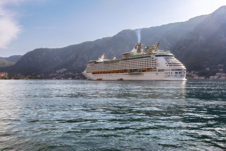 Kotor, Montenegro - September 20, 2023: Kotor Bay and Explorer of the Seas, Royal Caribbean cruise shipのeditorial素材