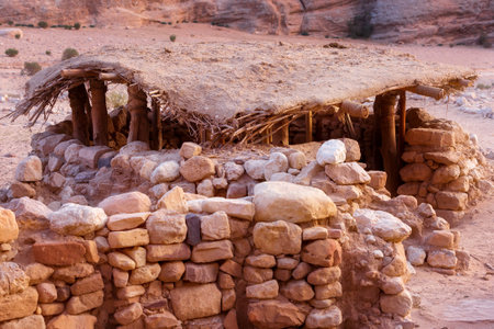 Al Beidha ruins of a prehistoric settlement in Middle East, located near Little Petra Siq al-Barid, Jordanの写真素材