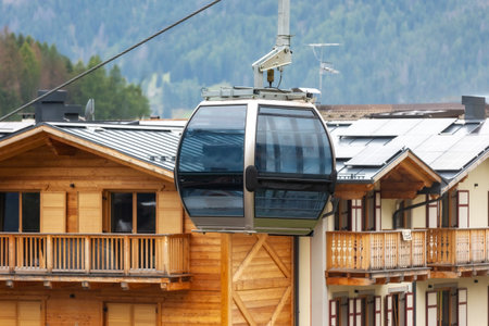 Italian village, cable car cabin, summer