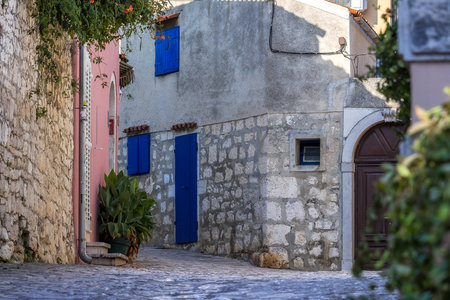 Rovinj, Croatia charming street with buildings in historic old townの写真素材