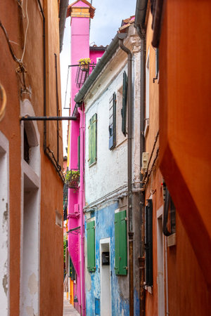 Burano, Italy colorful houses street viewの写真素材