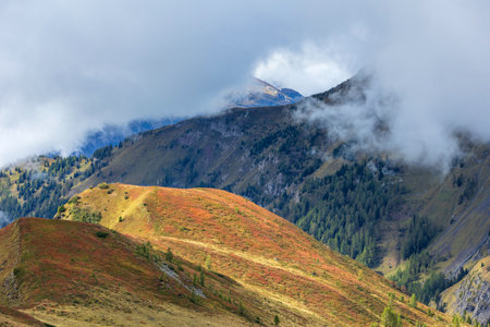 Italian Dolomite Alps, Dolomites mountains in Italy, high peaks panorama in autumn, Giau Pass
