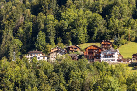 Italian Dolomite Alps mountain village, Italyの写真素材