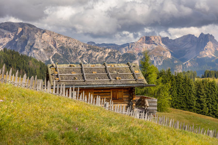 Dolomites Alpe di Siusi, Italy landscape, autumnの写真素材