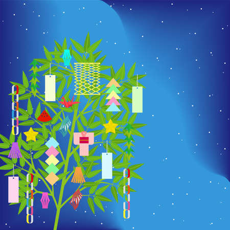 Illustration of the Milky Way and Tanabata ornamentsのイラスト素材