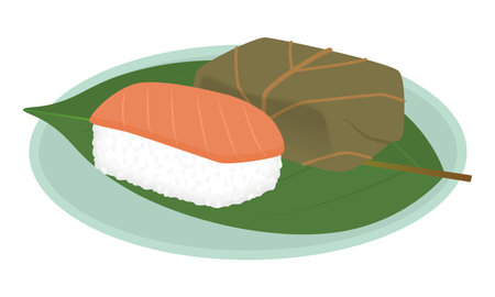 Illustration of persimmon leaf sushiのイラスト素材