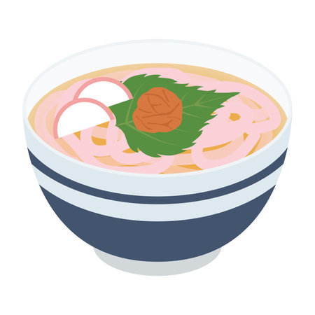 Illustration of plum udon noodlesのイラスト素材