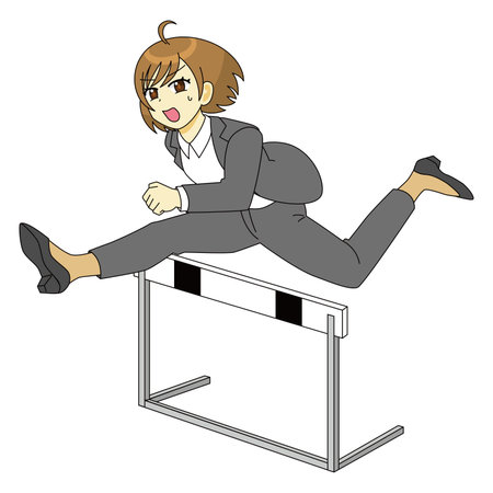Illustration of a woman in a suit jumping over a hurdleのイラスト素材