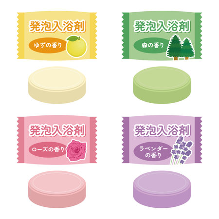 Illustration set of foaming bath saltsのイラスト素材