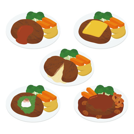 Hamburger steak (plate) illustration setのイラスト素材