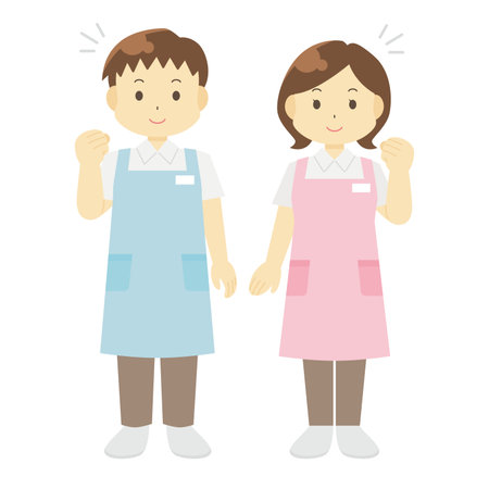 Illustration of a man and a woman wearing an apronのイラスト素材