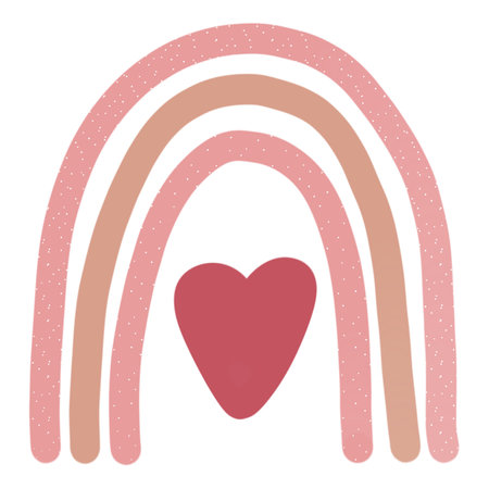 Pink boho rainbow illustration.Pink boho rainbow with heart isolated on white background. Valentineâs Day,birthday,invitation,greeting,etc.の写真素材