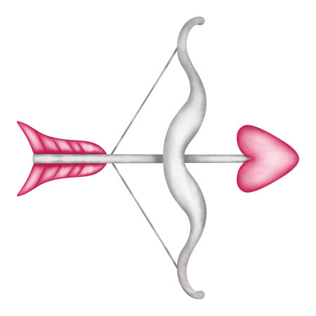 Watercolor pink bow and arrow illustration isolated on white background. Design element for Valentine's Day,Wedding invitations,etc.の写真素材