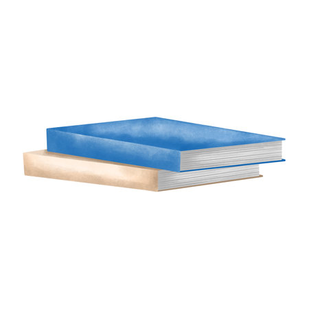 Watercolor stack of books clipart. Hand drawn watercolor blue and beige books illustration isolated...