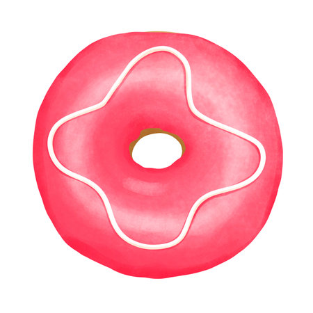 Watercolor strawberry donut with white chocolate jam isolated on white. National Donut Day,Valentine decoration.の写真素材