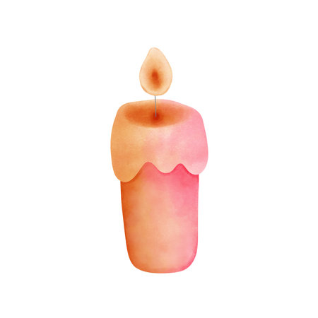 Hand drawn watercolor colorful candle clipart. Pink and orange candle illustration isolated on white background.Happy halloween,christmas,invitation,greeting cards.の写真素材