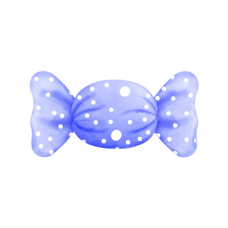 Watercolor blue and white candy clipart. Hand drawn watercolor candies illustration isolated on white background.Halloween candy,Christmas candy,Party invitations.の写真素材