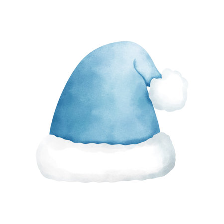 Watercolor blue beanie hat.Cute watercolor christmas accessory.Winter illustration.の写真素材