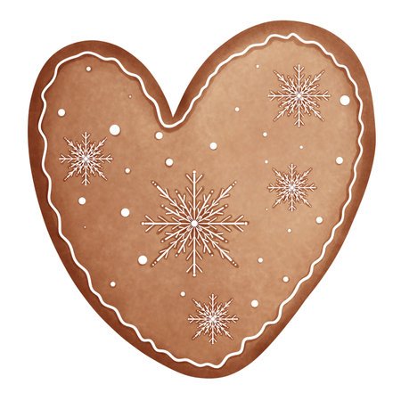 Whimsical holiday heart shaped gingerbread cookie in watercolor clipart.Festive watercolor christmas cookie clipart.の写真素材