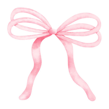 Watercolor pink ribbon bow clipart,Cute accessory illustration, Ideal for gift decoration, celebrations, and expressing love with a touch of holiday charm, christmas, valentine, baby shower.の写真素材