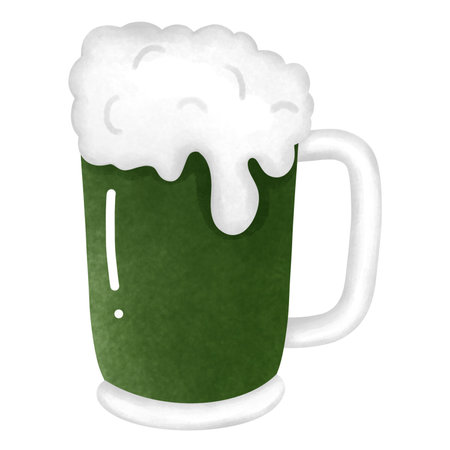 Green beer mug and glass with foam watercolor clipart. St patricks day illustration.の写真素材