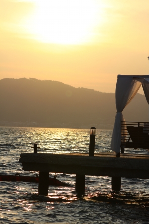 Sunset and platformの写真素材