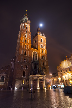 Mariacki church in Krakow, Poland. Night shootの写真素材