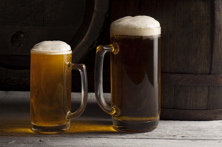 Still Life with a keg of beer and draft beer by the glass.の写真素材