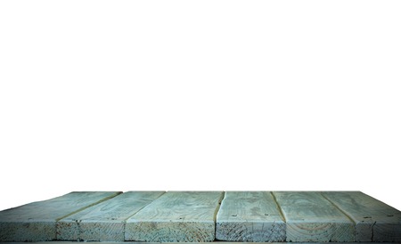 Vintage wood table isolated on whiteの写真素材