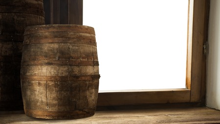 White wine with barrel on vineyard in Chianti, Tuscany, Italy.の写真素材