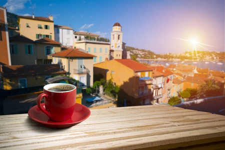 background with cup of coffee in europeの写真素材