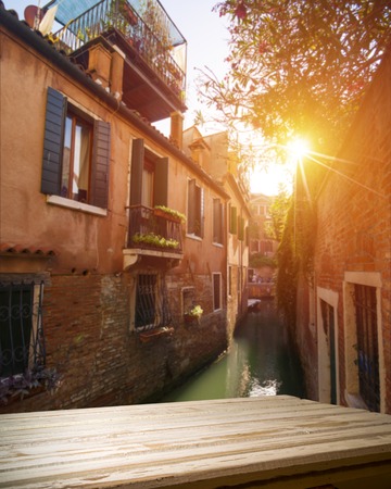 coffee on table and Venice in sunset time, Italyの写真素材